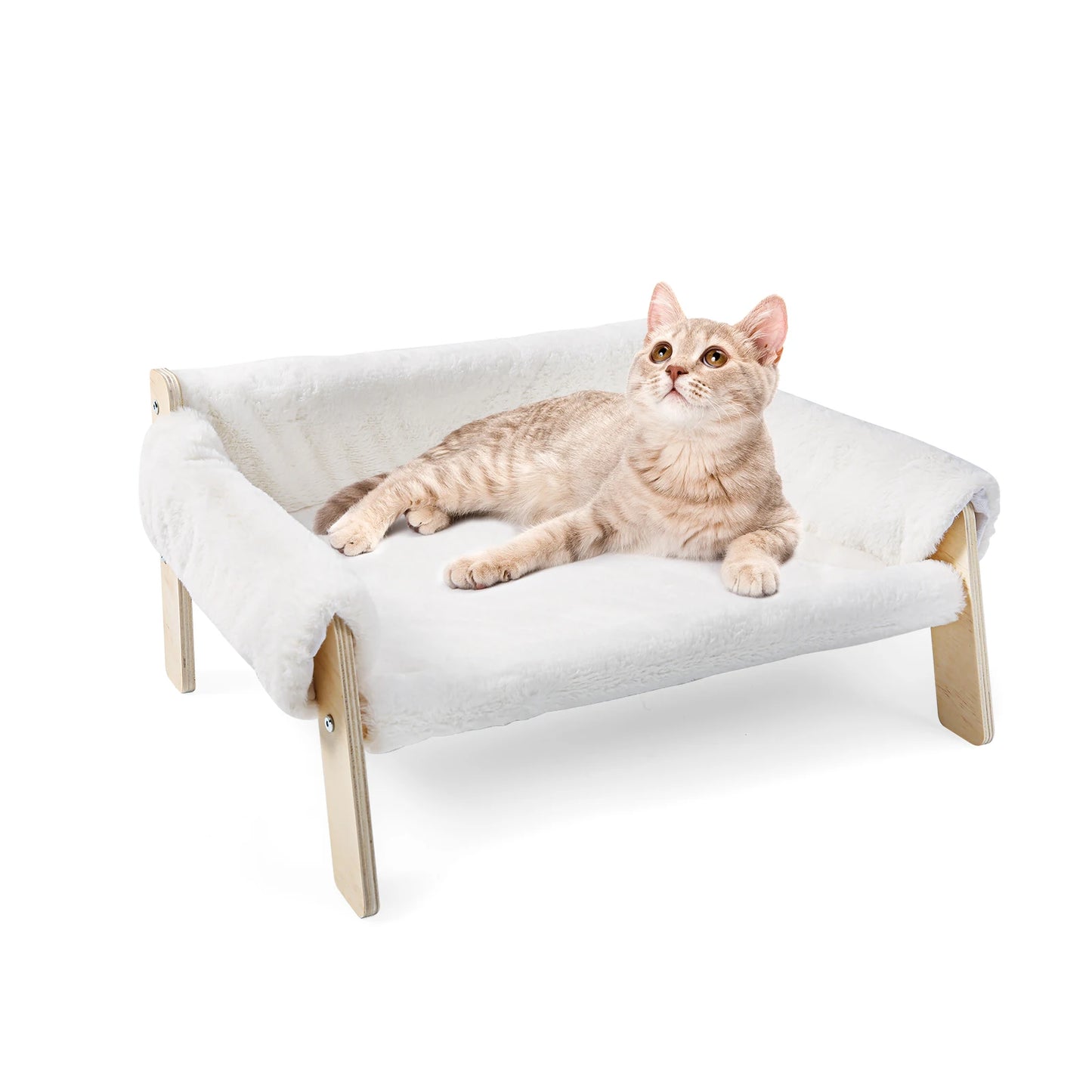 Large Cat Bed Sturdy Wooden Leg Raised Plush Cat Sofa