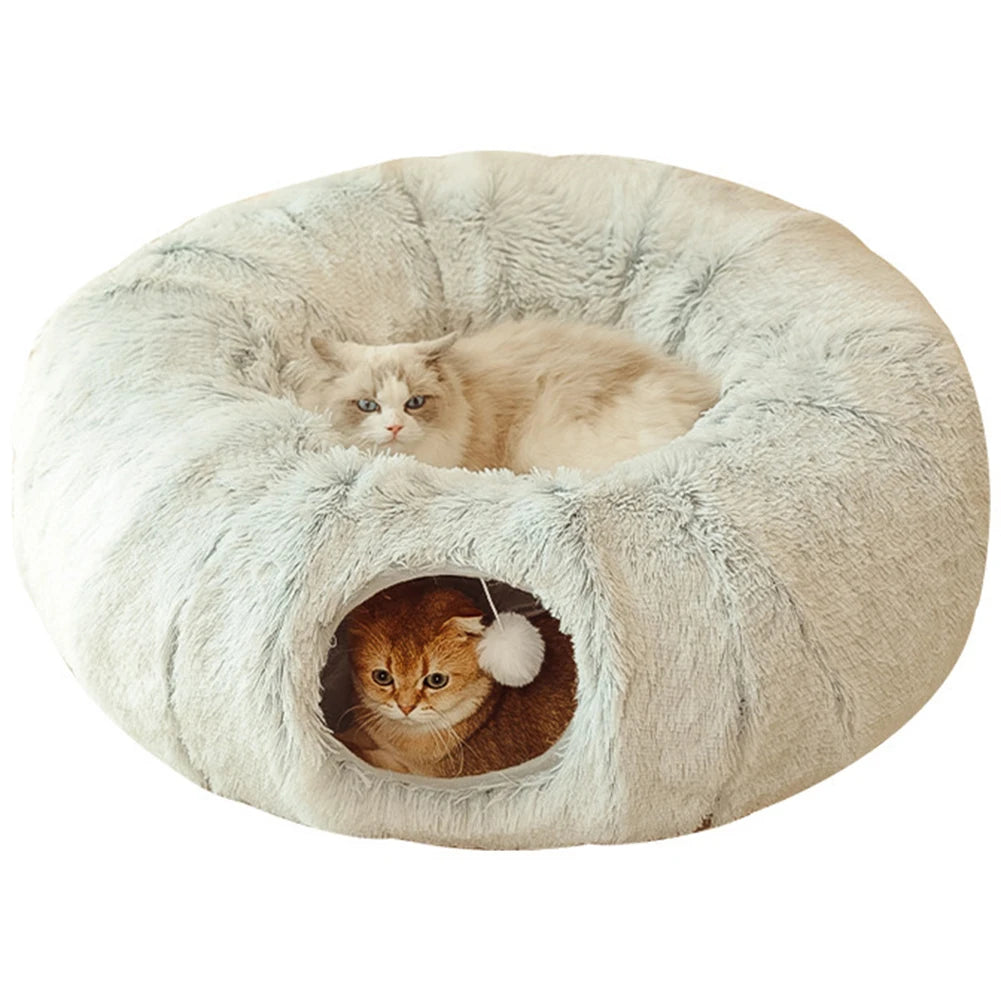 Soft Winter Cat Bed and Tunnel Playful Foldable Cat Cave