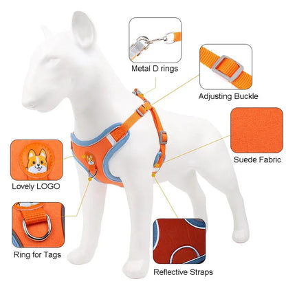 Pet Dog Harness and Leash Set Adjustable Flannel Chest