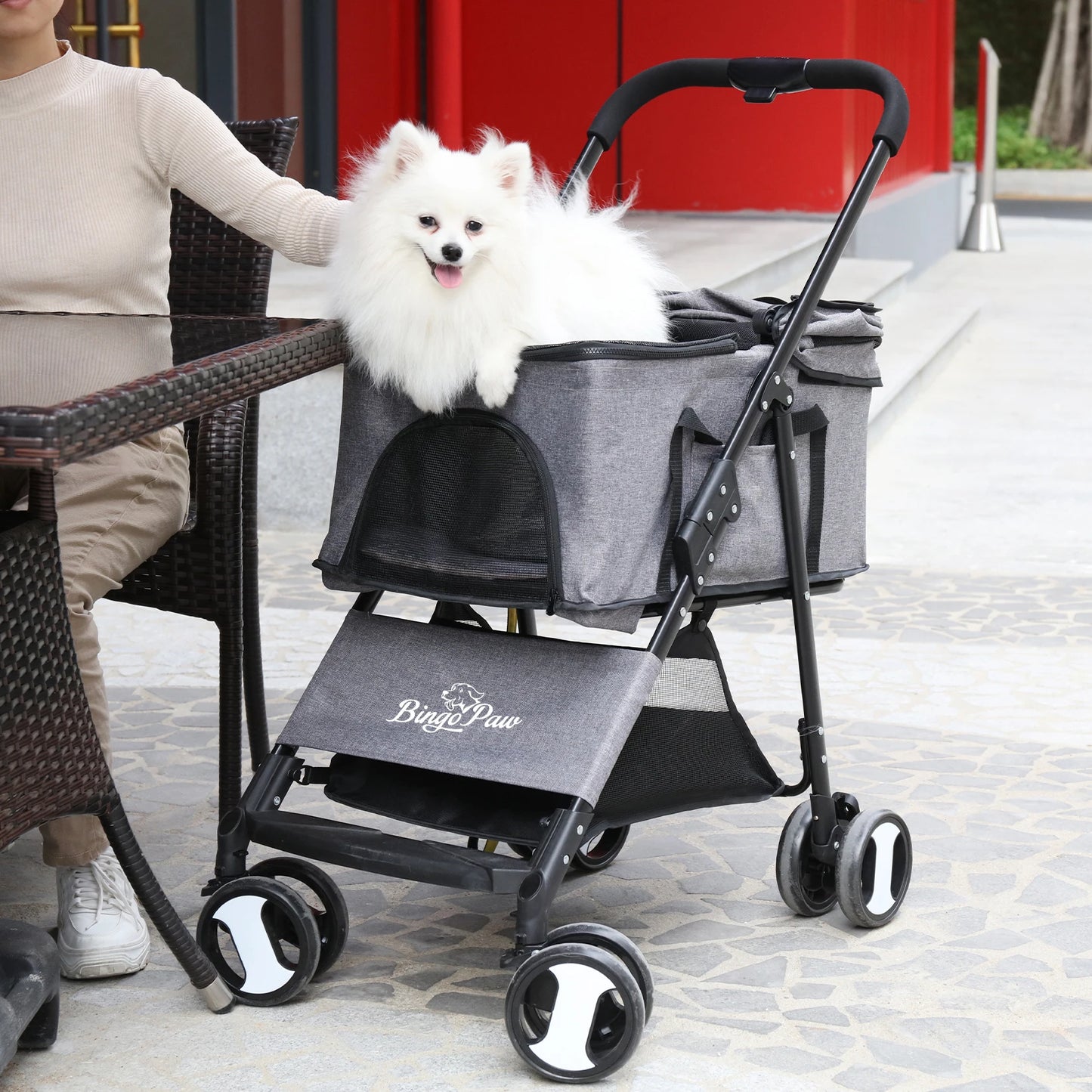 Pet Stroller Large 4 Wheel Dog Carrier Trailer Pram with Mesh