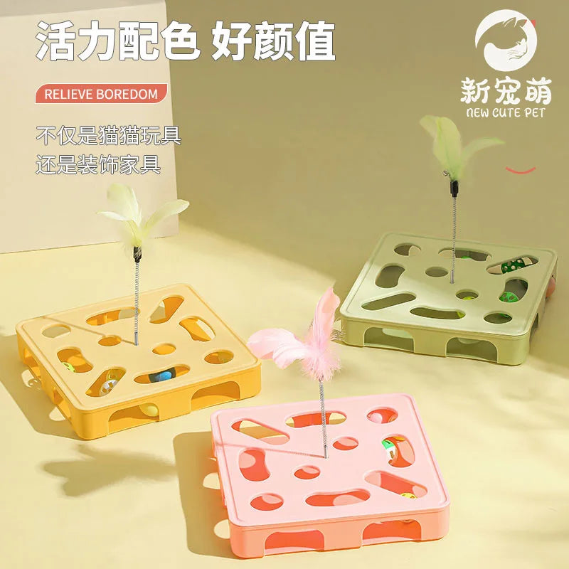 Interactive Cat Toy Puzzle Box Wooden Treat Maze Play