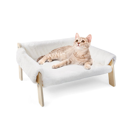 Large Cat Bed Sturdy Wooden Leg Raised Plush Cat Sofa