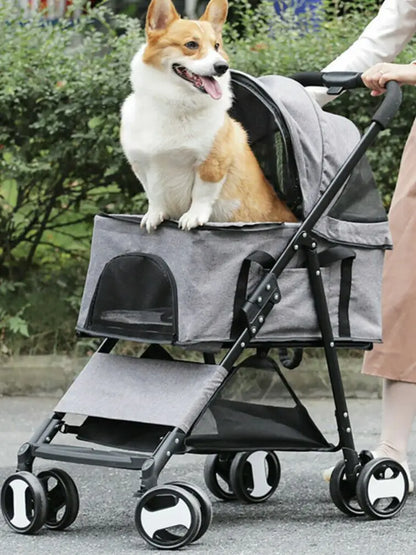 Pet Stroller Large 4 Wheel Dog Carrier Trailer Pram with Mesh