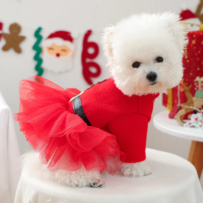 Dog Christmas Dress Snap Button Santa Claus Puppy Dress