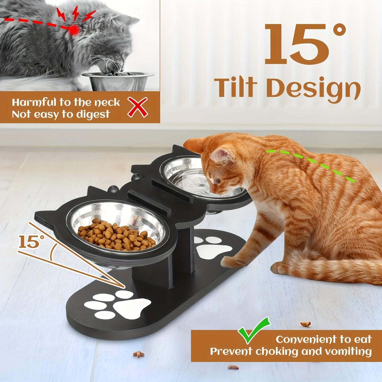 Elevated Cat Bowls 15° Tilted Raised Cat Food Bowls