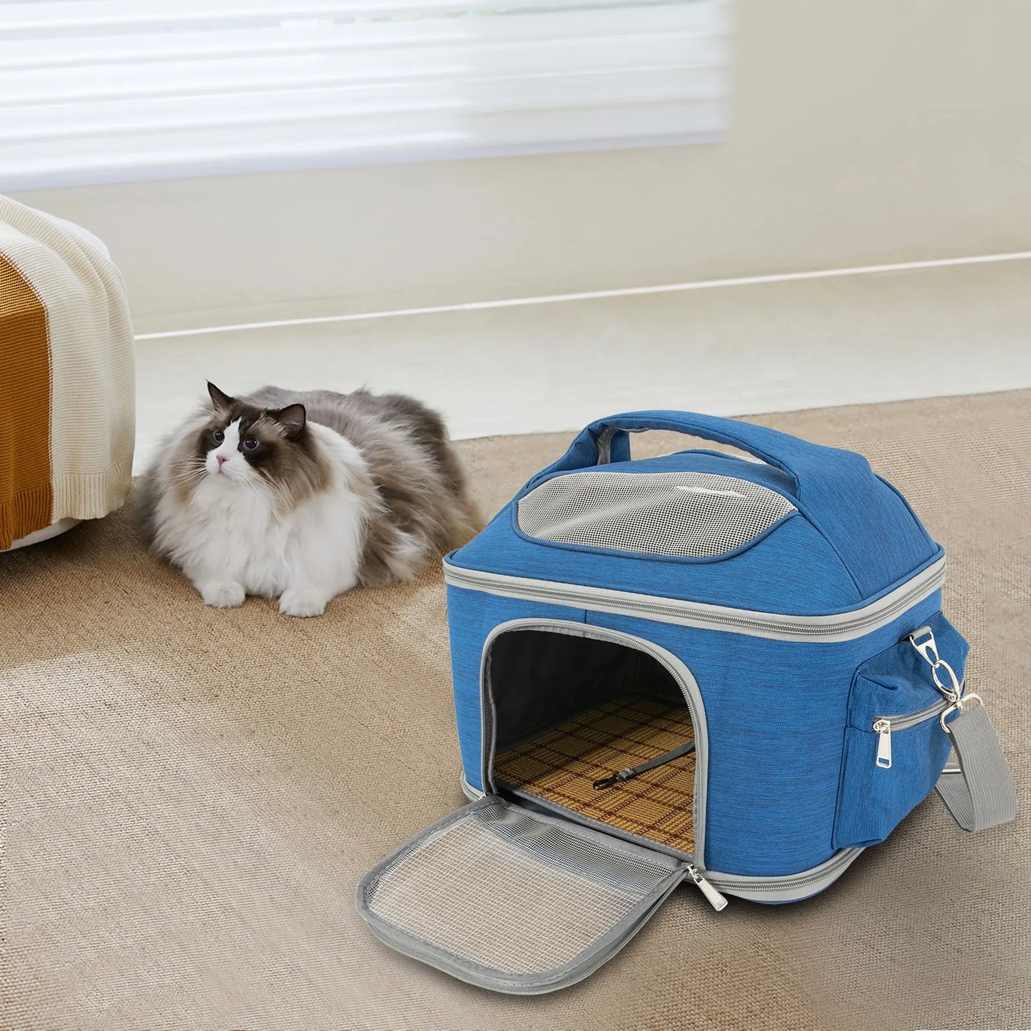 Blue Collapsible Pet Carrier | Oxford Waterproof Travel Bag