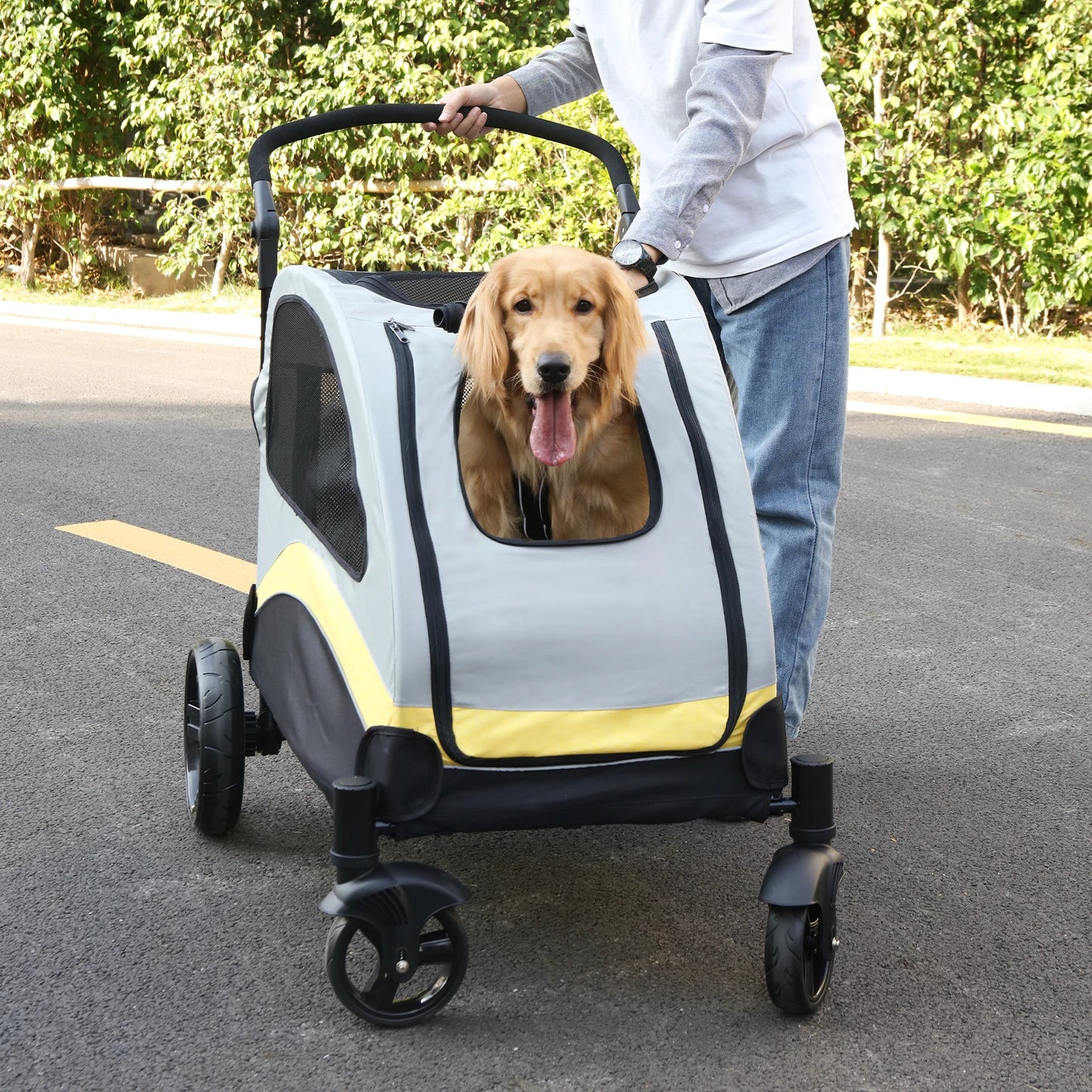 Portable Dog Stroller 4 Wheels for Large Dogs Foldable