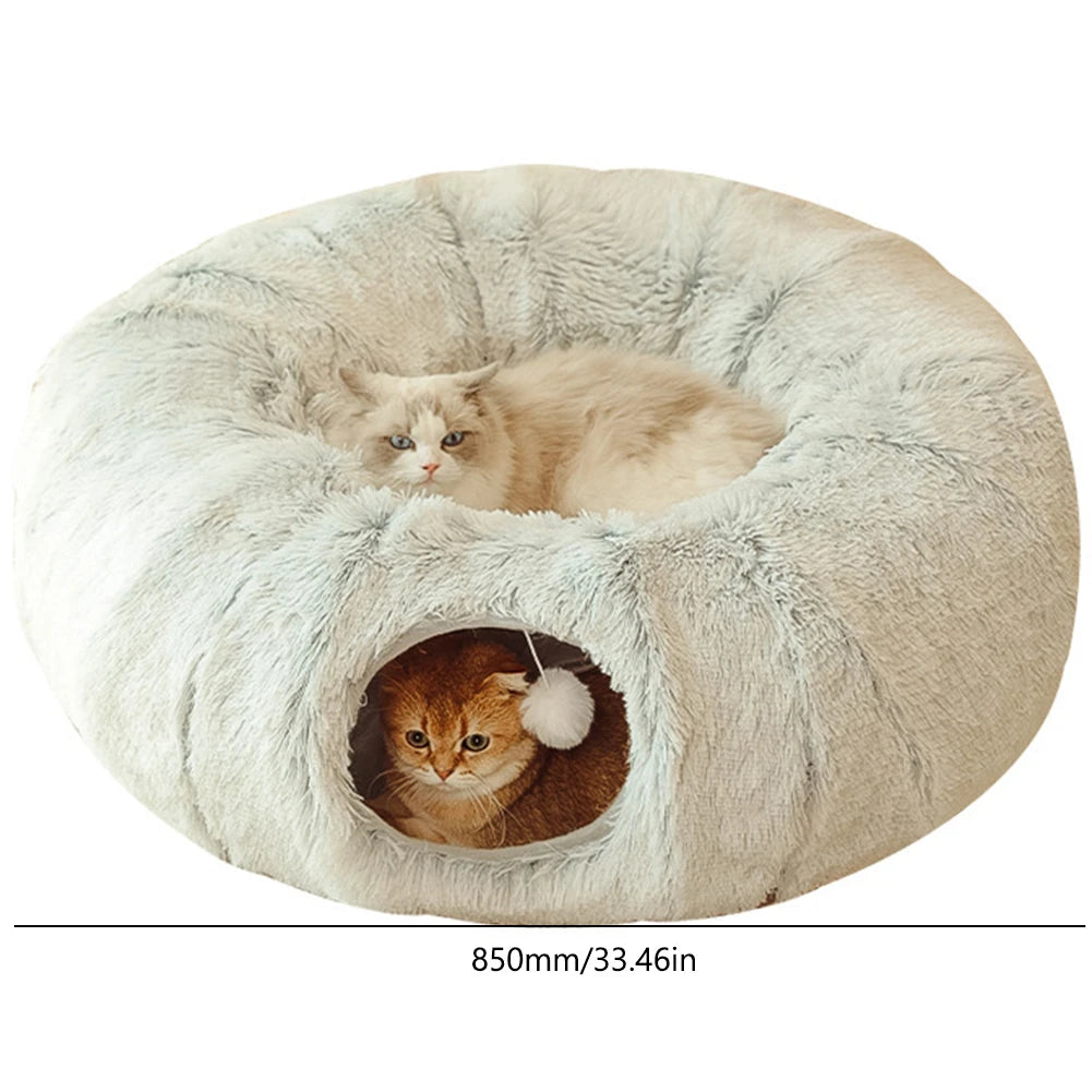 Soft Winter Cat Bed and Tunnel Playful Foldable Cat Cave