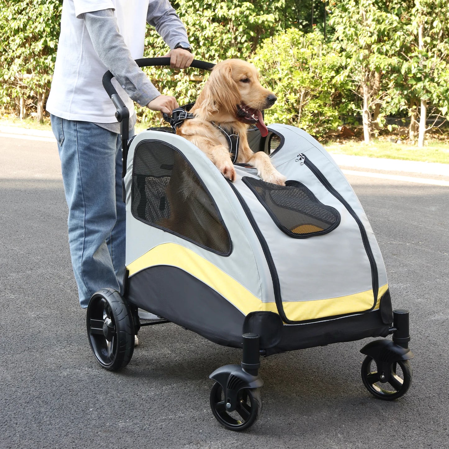 Portable Dog Stroller 4 Wheels for Large Dogs Foldable