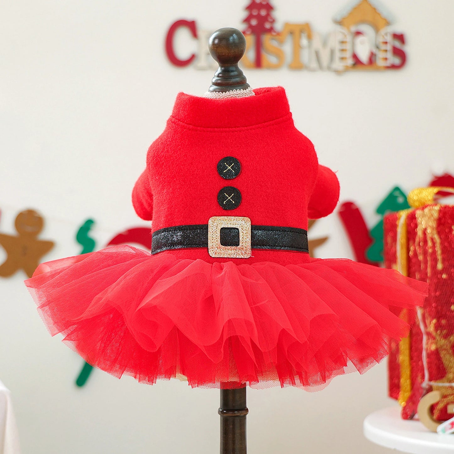 Dog Christmas Dress Snap Button Santa Claus Puppy Dress