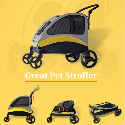 Portable Dog Stroller 4 Wheels for Large Dogs Foldable