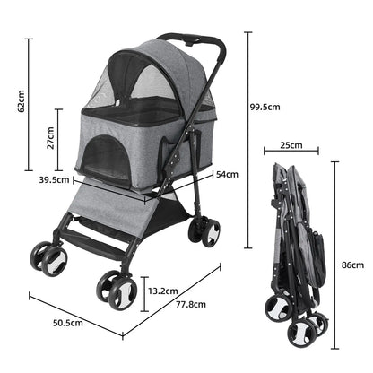 Pet Stroller Large 4 Wheel Dog Carrier Trailer Pram with Mesh