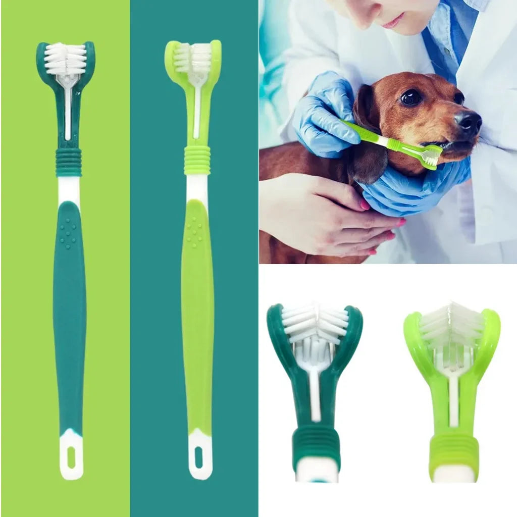 3-Sided Pet Toothbrush Dog Plastic Toothbrush Removing