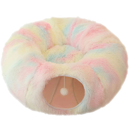 Soft Winter Cat Bed and Tunnel Playful Foldable Cat Cave
