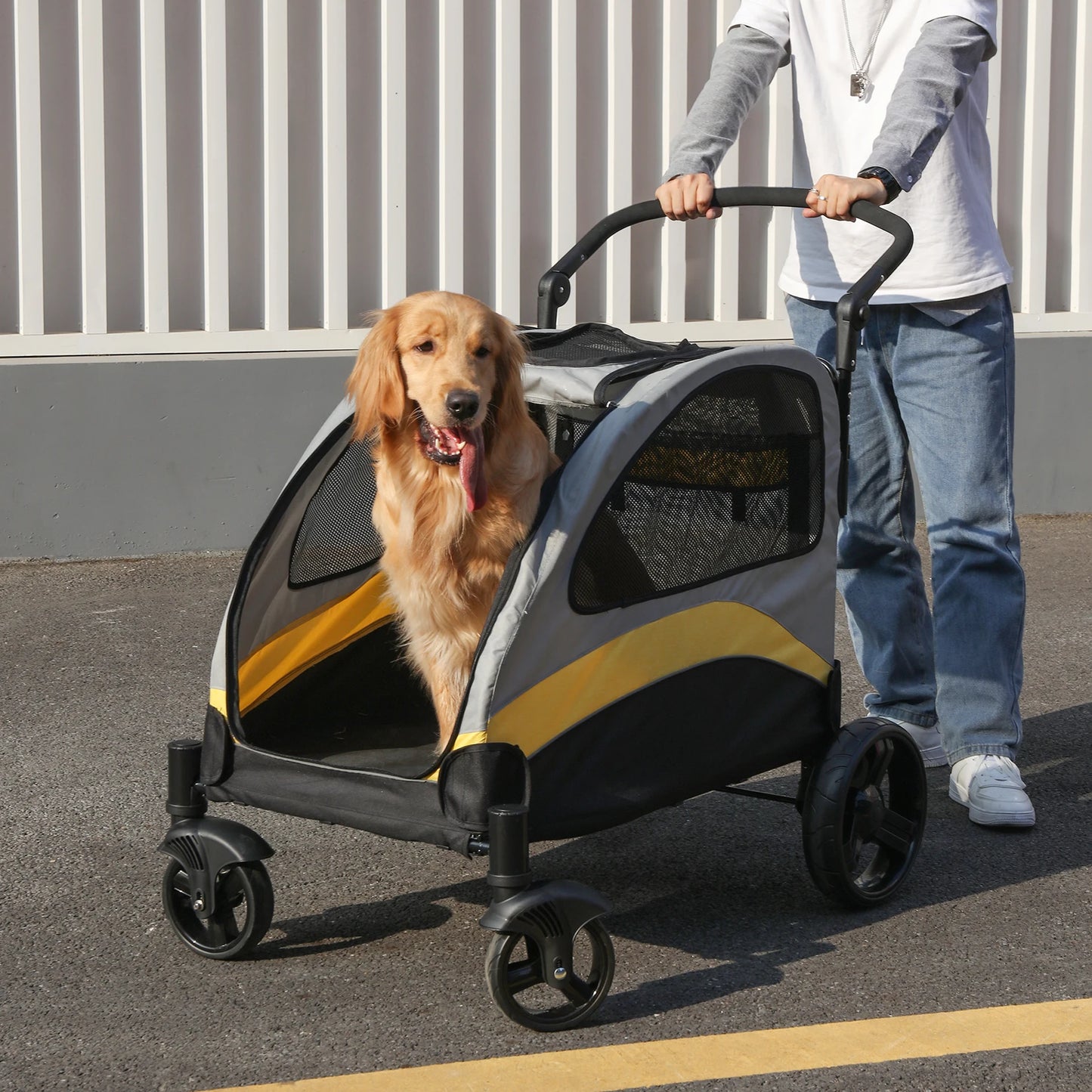 Portable Dog Stroller 4 Wheels for Large Dogs Foldable