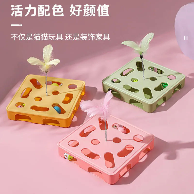 Interactive Cat Toy Puzzle Box Wooden Treat Maze Play