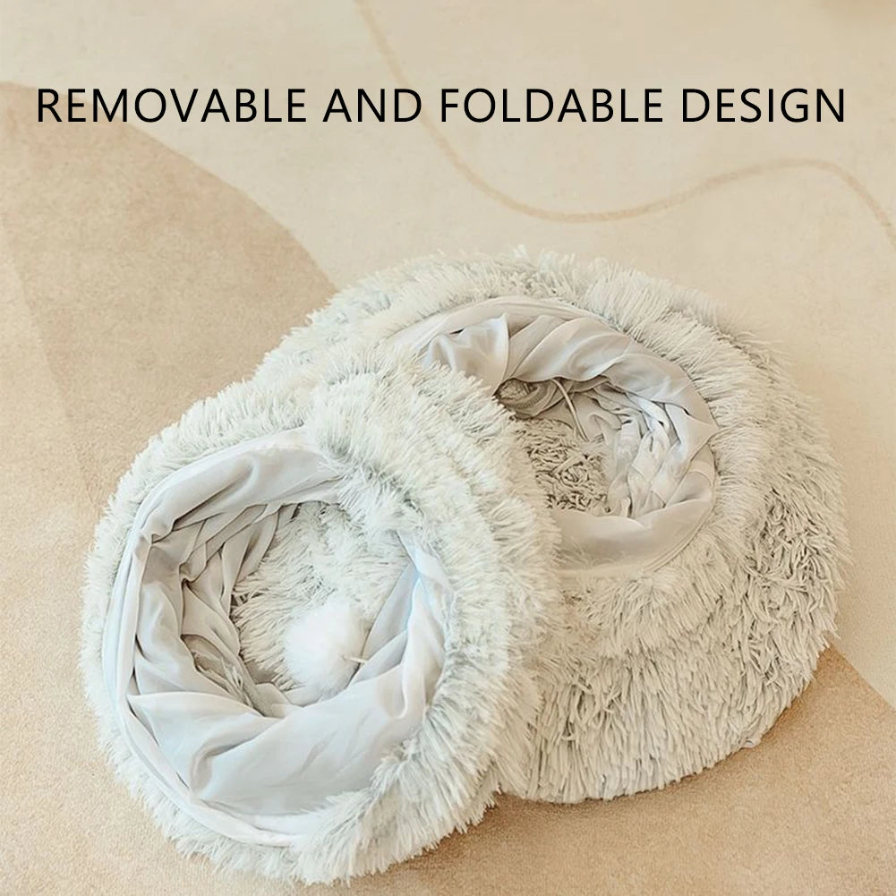 Soft Winter Cat Bed and Tunnel Playful Foldable Cat Cave