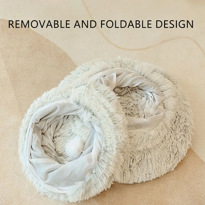 Soft Winter Cat Bed and Tunnel Playful Foldable Cat Cave