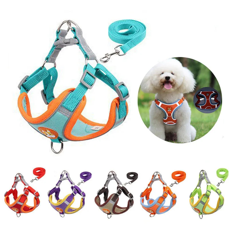 Pet Dog Harness and Leash Set Adjustable Flannel Chest
