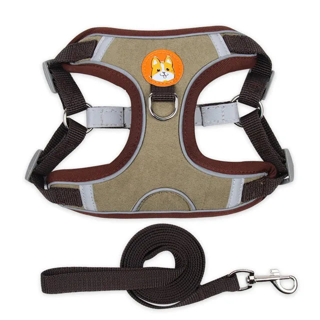 Pet Dog Harness and Leash Set Adjustable Flannel Chest