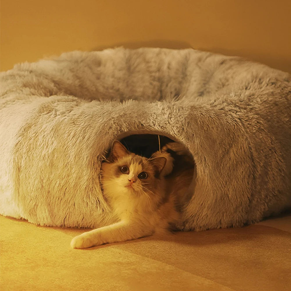Soft Winter Cat Bed and Tunnel Playful Foldable Cat Cave