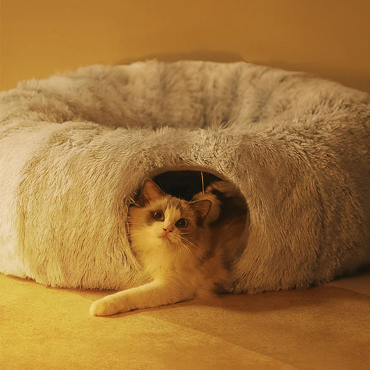 Soft Winter Cat Bed and Tunnel Playful Foldable Cat Cave