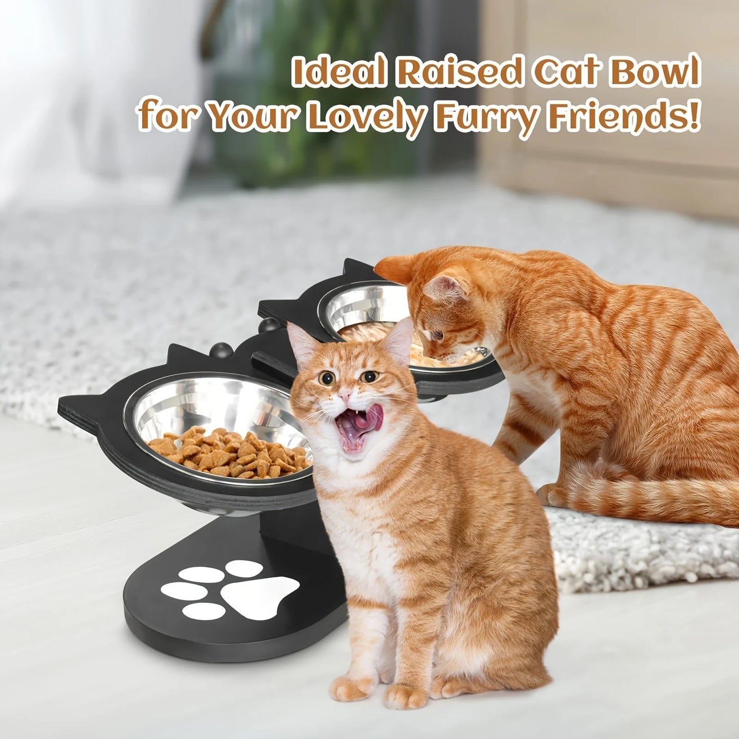 Elevated Cat Bowls 15° Tilted Raised Cat Food Bowls