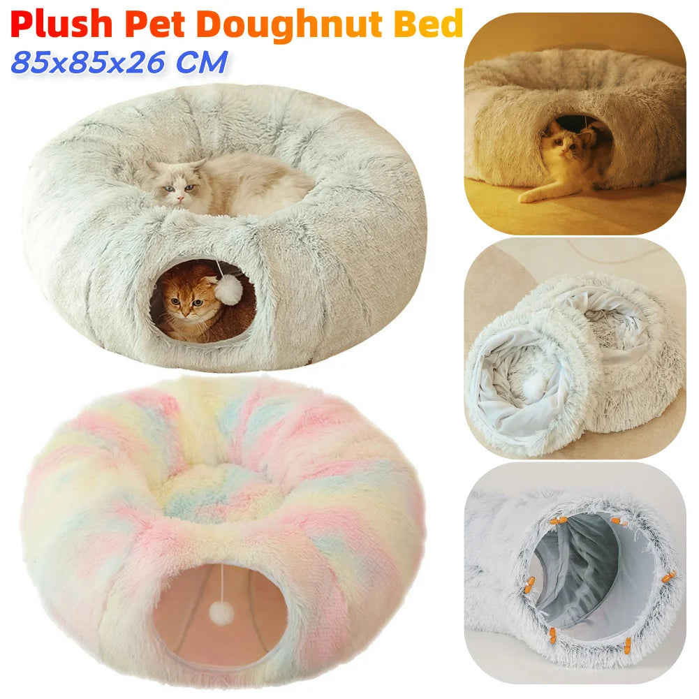 Soft Winter Cat Bed and Tunnel Playful Foldable Cat Cave