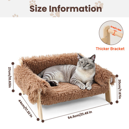 Large Cat Bed Sturdy Wooden Leg Raised Plush Cat Sofa