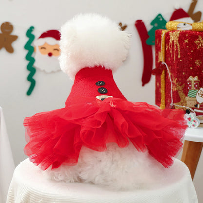 Dog Christmas Dress Snap Button Santa Claus Puppy Dress